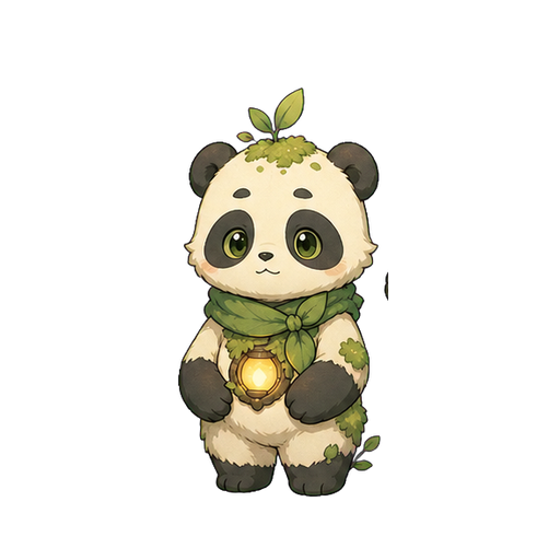 Haru, the Moss Panda companion, calm mood